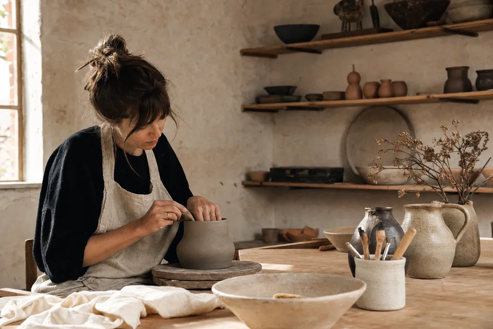 Artisane céramiste dans son atelier